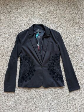 Desigual Black Pakaian Jadi Wanita Embroidered Blazer Jacket Sz EU 38